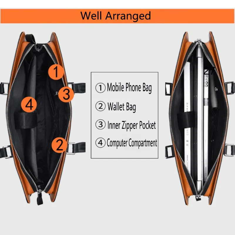 Мужской кожаный портфель LOERSS, деловая сумка для ноутбука 14 дюймов, вместительные сумки на плечо, водонепроницаемые дорожные сумки для мужчин
