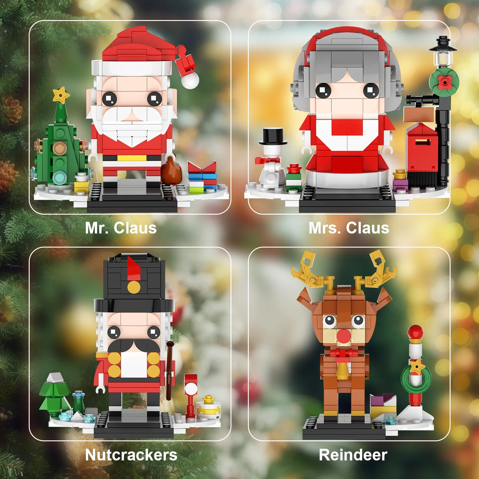 Christmas Light Bulb Pendant Santa Reindeer Snowman Figures Bricks Set Toys with Paper Manual for Kid Gifts