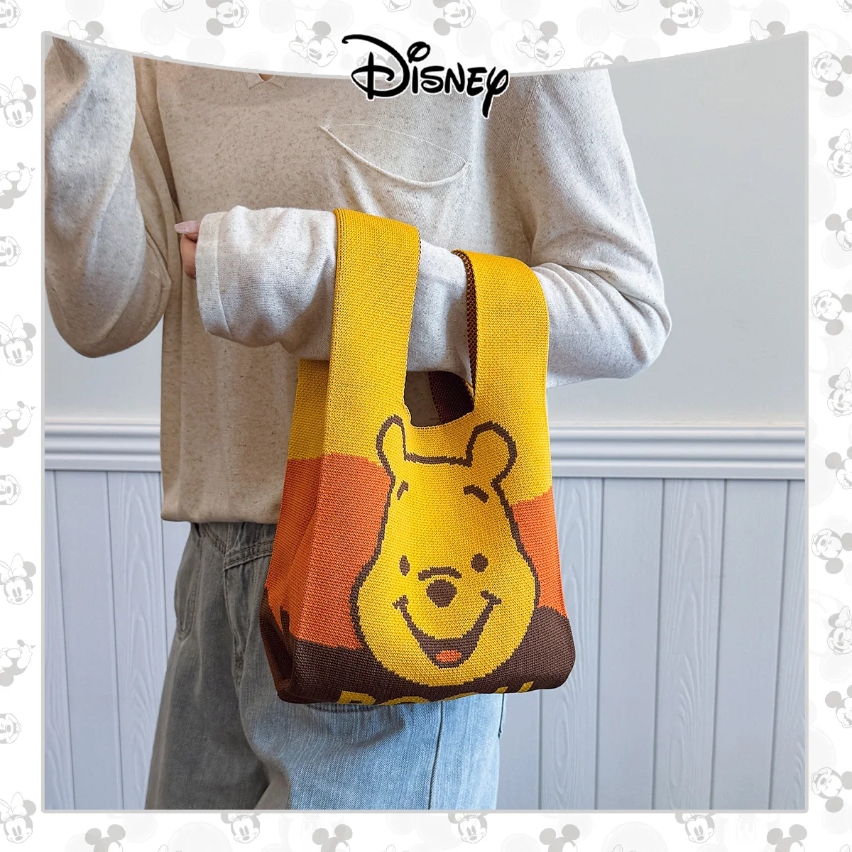 حقيبة يد ديزني ليزر اللطيفة ذات اللون الصلب ويني آند لوتسو مطبوعة خفيفة الوزن وناعمة للتنزهات والتسوق