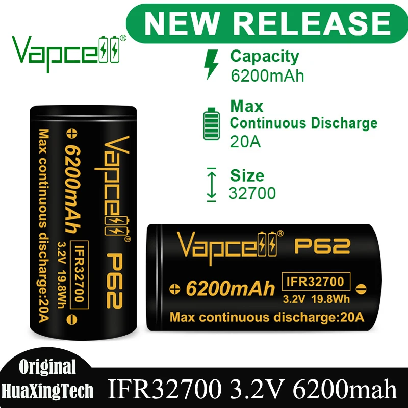 الأصلي Vapcell 32700 P62 6200mah بطارية 3.2 فولت 20A بطاريات ليثيوم قابلة للشحن قدرة عالية INR 32700 خلية لحزمة البطارية