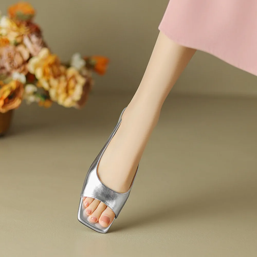 Comfy Soft Insole Metallic Kitten Heel Mules Women Backless Slip On Sandals Daily Wedding Banquet Summer Ladies Dress Slippers view 4