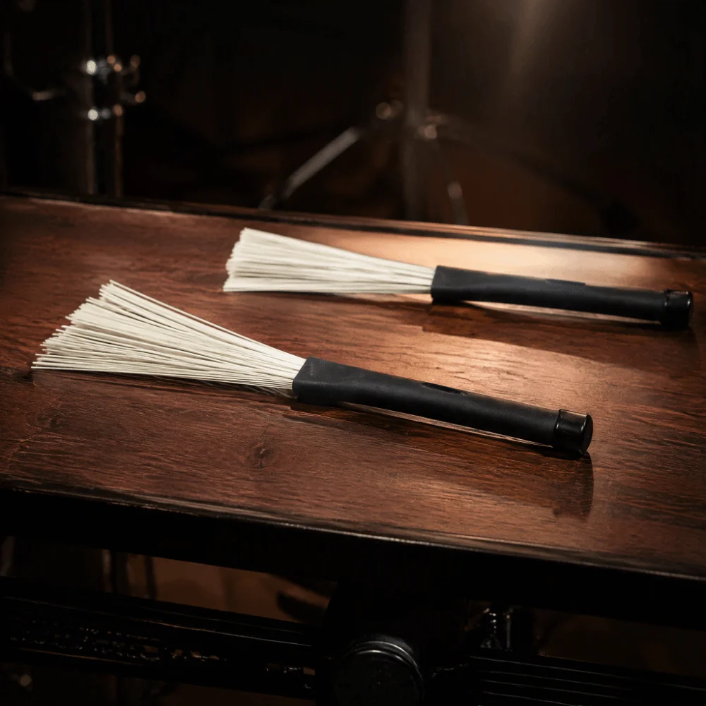 2PCS 1 Pair Jazz Drum Brushes Plastic + Nylon Black Handle + White Brush Percussion Instrument Parts Drum Brush Sticks