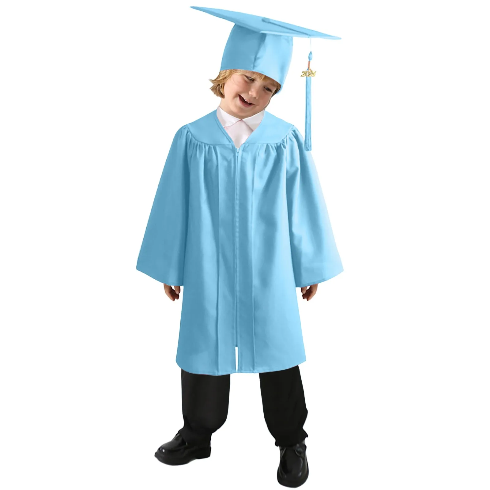 Conjunto de Bata de graduación holgada con cremallera para niños, uniforme de ceremonia de graduación, bata de actuación, 2024, 2 unidades