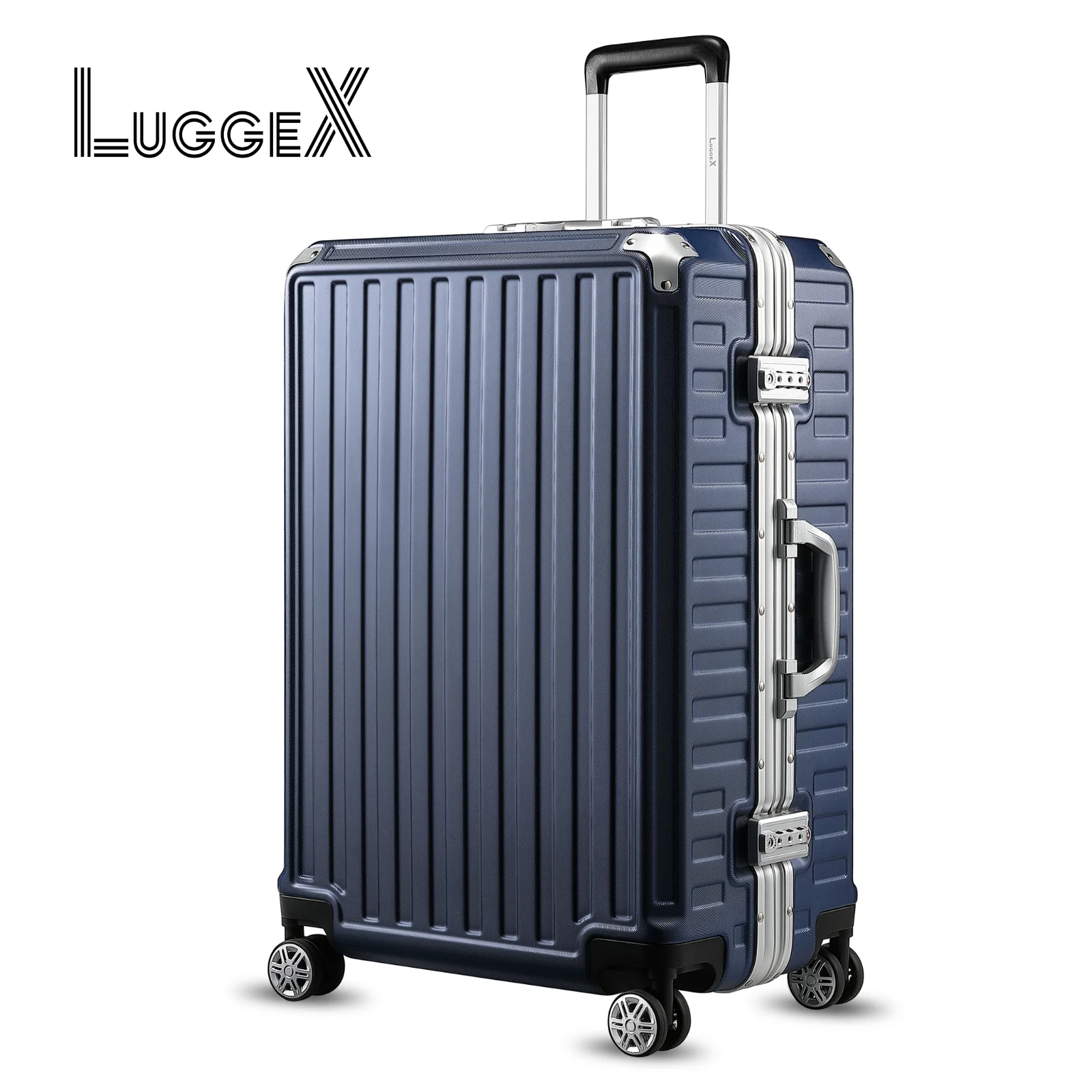 LUGGEX 26 Inch Luggage with Aluminum Frame, 72L Polycarbonate Zipperless Checked Luggage, Hard Shell Suitcase(Navy)