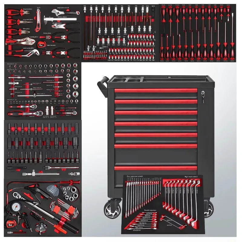 324Pcs Complete Mechanic Tool Kit Set In Heavy Duty Storage Cabinet Professional Garage Tools For Auto Repair Service Workshop