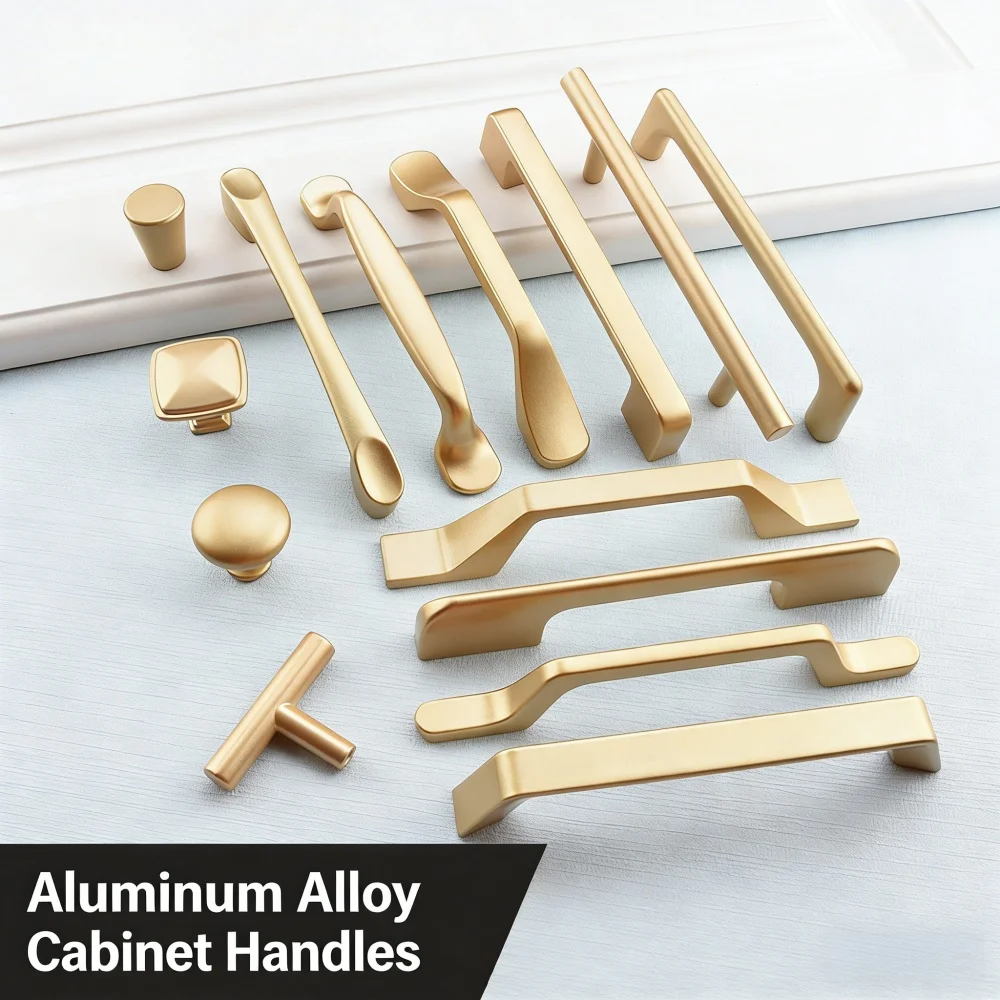 

Aluminum Alloy Champagne Gold Cabinet Handles Modern Simple Drawer Pulls for Kitchen Furniture Door Hardware