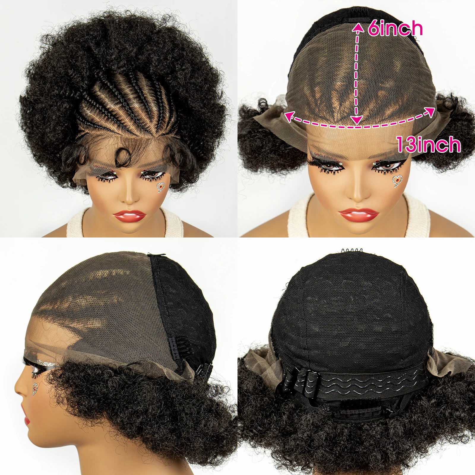 13x6 Lace Frontal Synthetic Afro Kinky Curly Braided Wigs for African Women Cornrow Braiding Wig for Black Women with Baby Hair