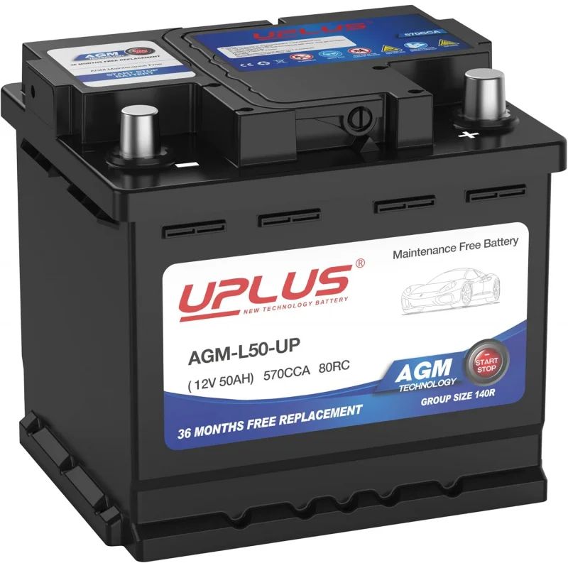 140R Car Battery, AGM-L50-UP Maintenance Free 12V 50Ah Premium AGM Batteries H4 LN1 Automotive Battery, 570CCA, 120RC