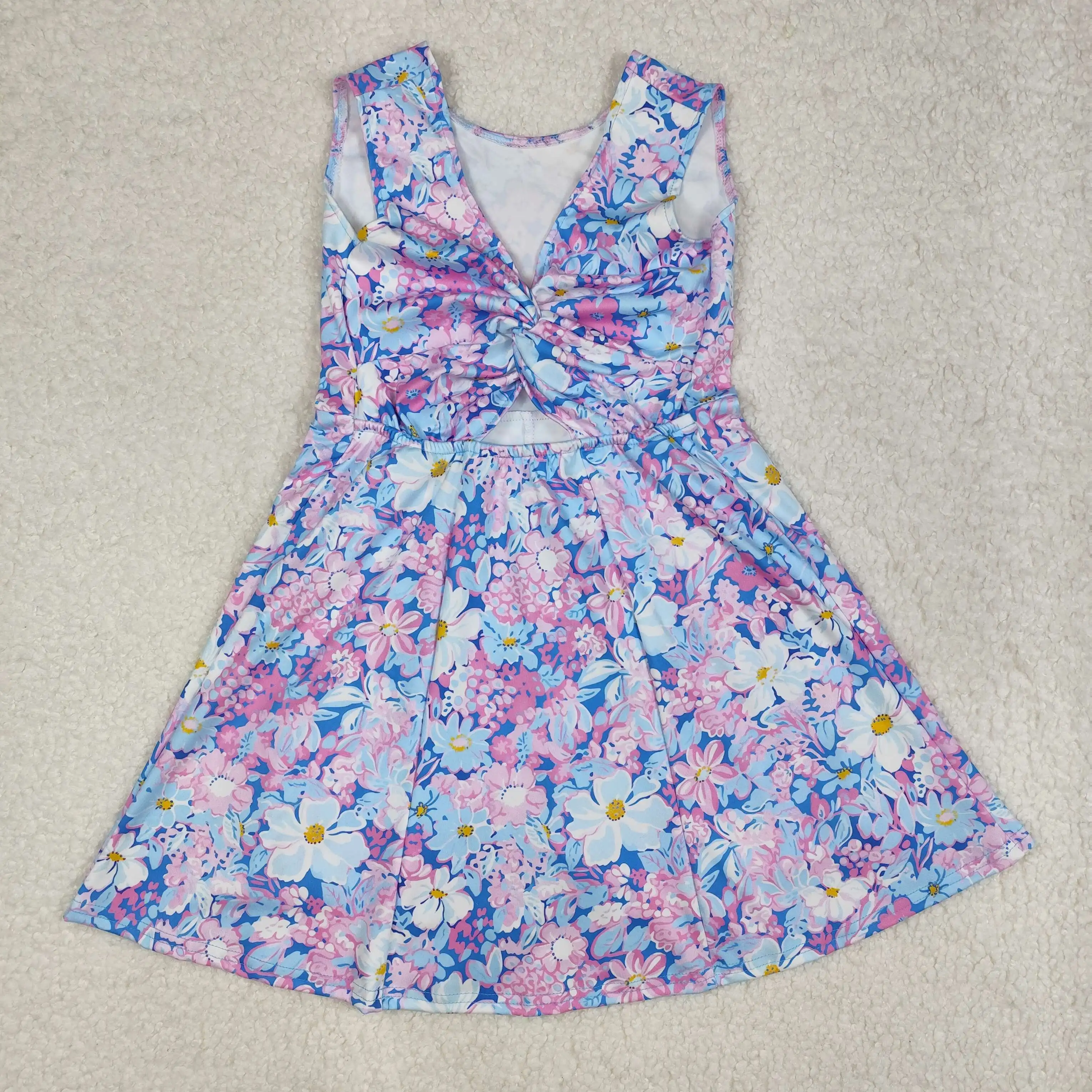 wholesale kids hot sale western boutique children clothing Sibling Baby Girls Flowers Sleeveless Athletic Dresses