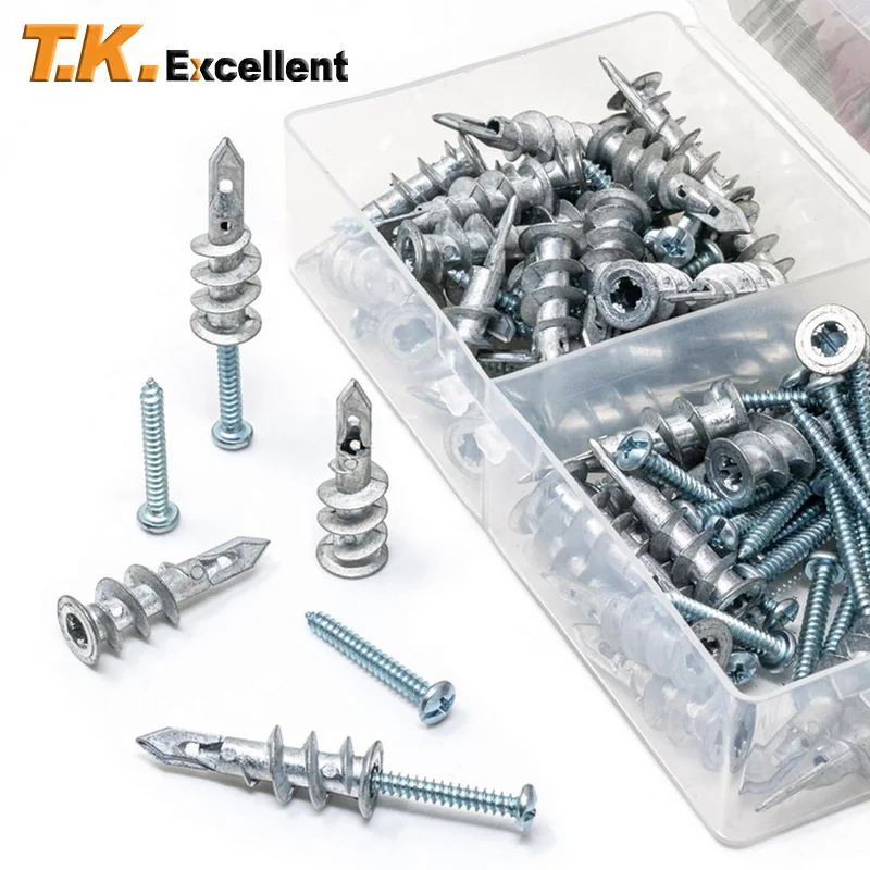 Hollw Wall Plasterboard Anchor Zinc Alloy Drywall Self-drilling Anchors E8/13*41mm #8*1-1/4 Tapping Screw