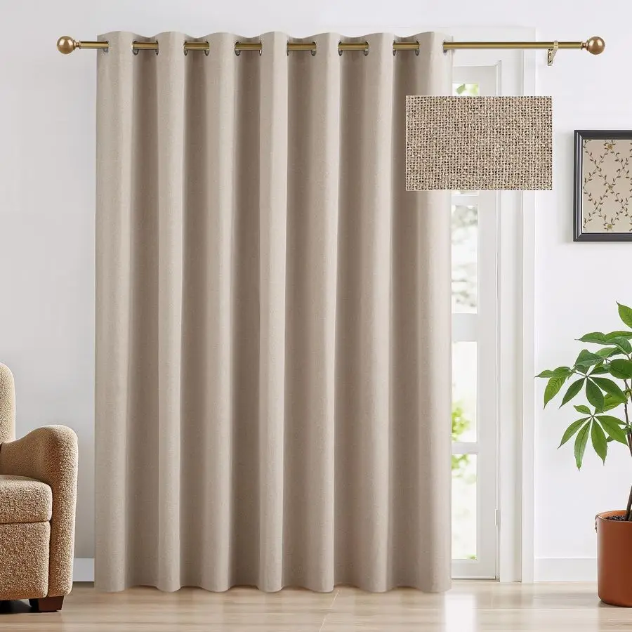 

Extra Wide 100 Blackout Bedroom Curtain Thick Textured Linen Look, Grommet Top Room Divider Curtain, 100 Inch Wide Drape f