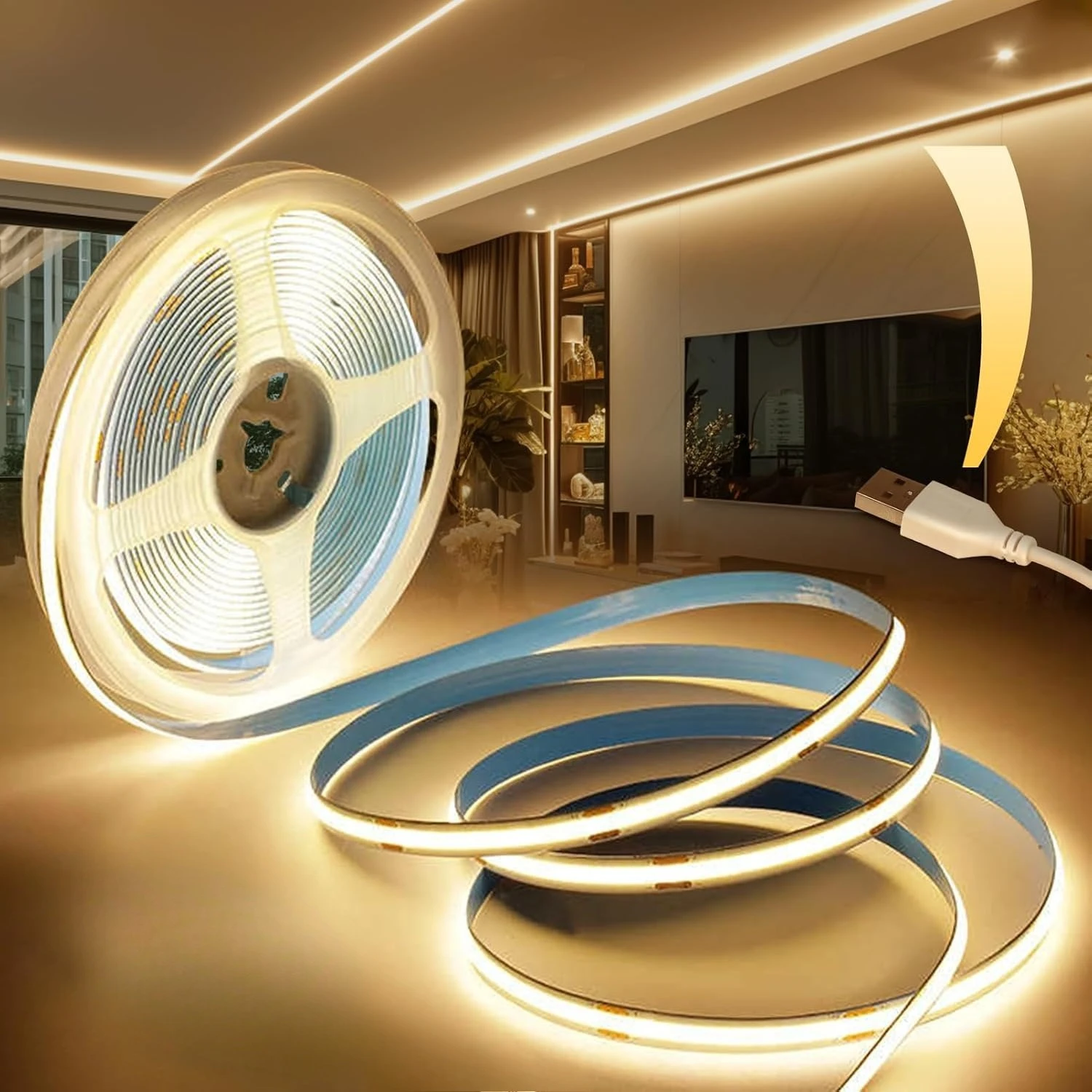COB LED Strip Light, Dimmable & Bendable & Cuttable, High CRI, Stick-On, for Under Cabinet/TV/Bed/Living Room/Kitchen/DIY Decor