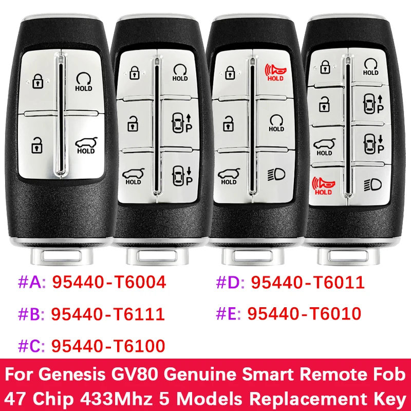 

Aftermarket Smart Key Fob Keyless Go Remote 47 Chip 433Mhz 95440-T6004 T6111 T6100 T6011 T6010 For Hyundai Genesis GV80 2022+