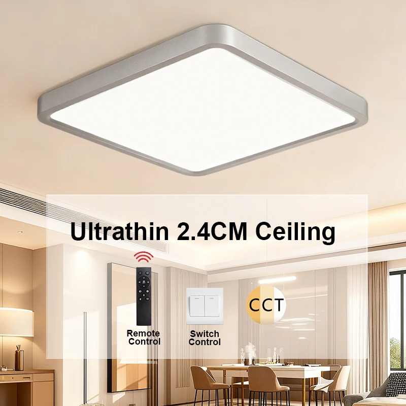 

Ultrathin Square LED Ceiling Light 36W Dimmable Flush Mount Lamp 24W Super Bright Flat Lighting Fixtures for Living Room Kitchen
