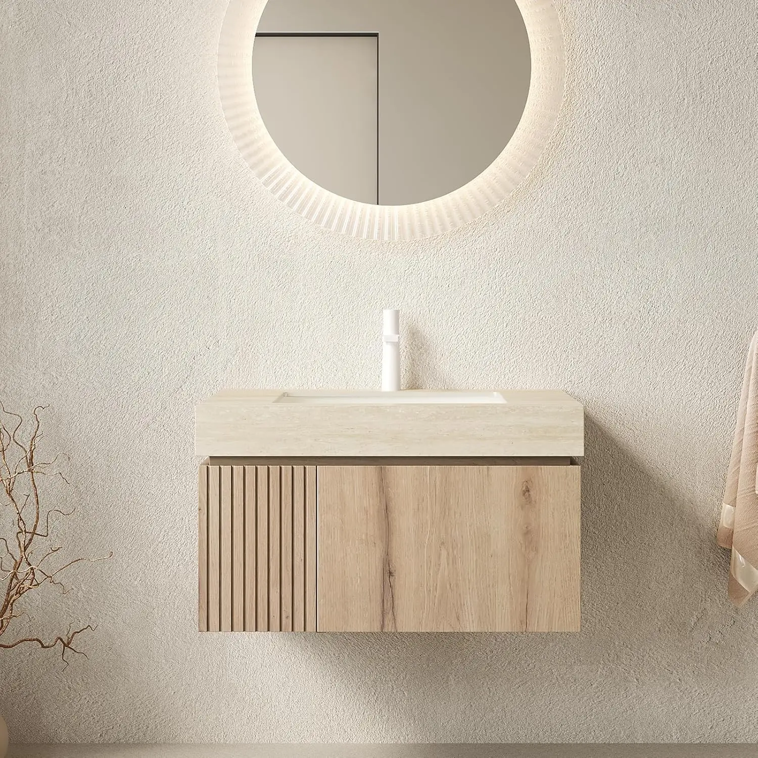 

Ambrovina 30 inch Bathroom Vanity with Sink, Wall Mounted Storage Vanities with Drawer and Door, Roma, Custom