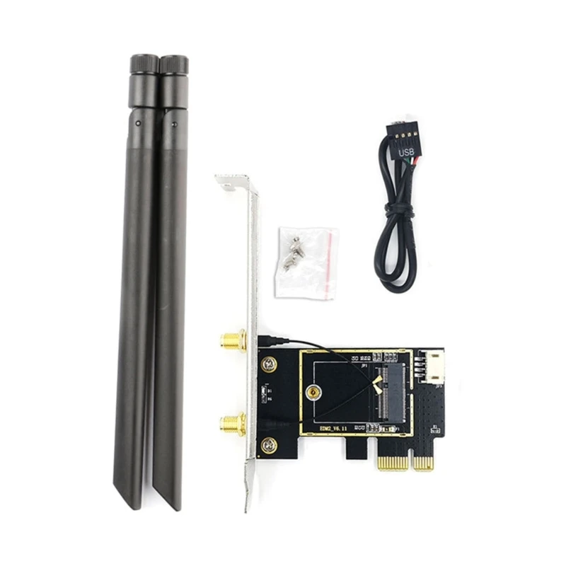 NGFF-M2 WIFI Card to PCIE Adapter with 2 Antennas for 7260 8265 1650 1675X AX200