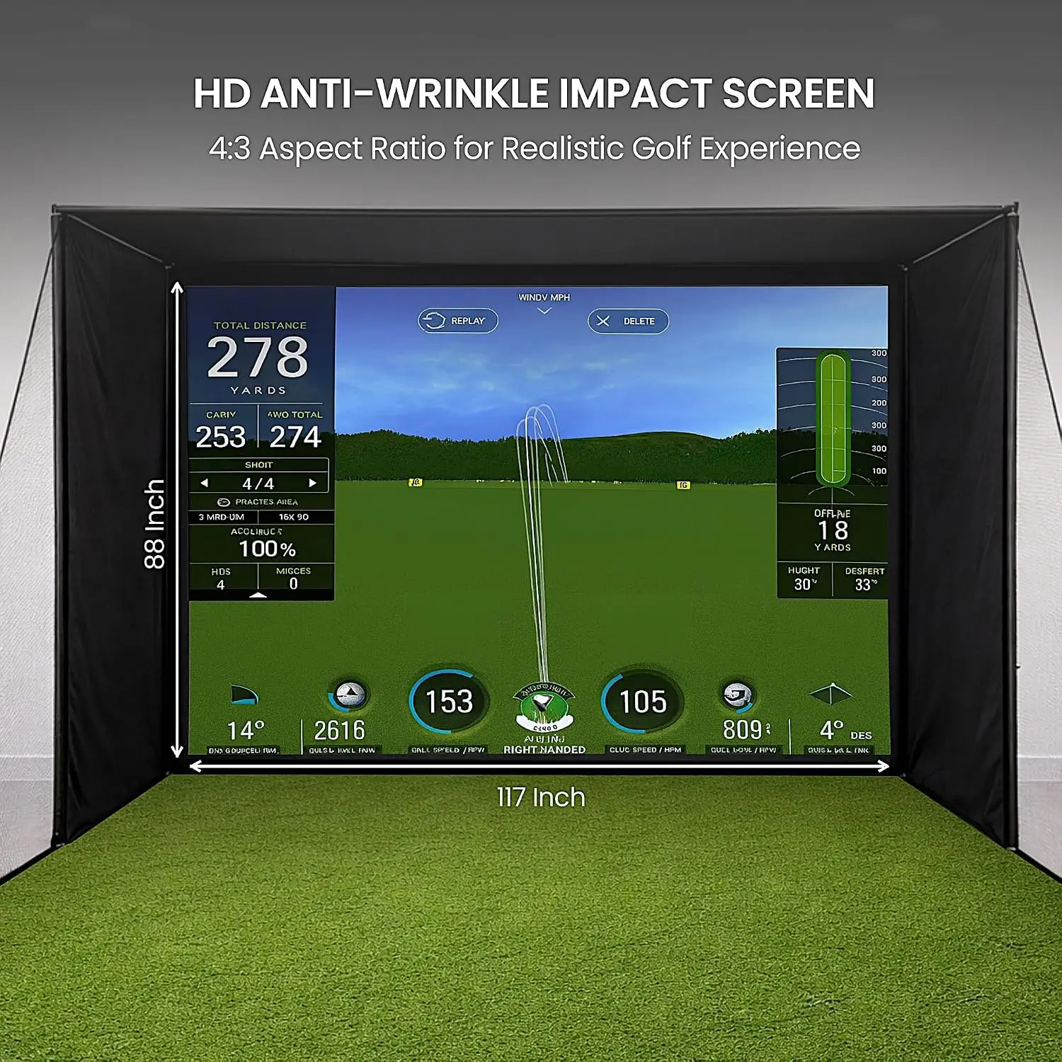 Golf Simulator Enclosure for Home 10x8 ft Cage with HD Impact Sim Screen Two Shank Nets and Corner Foam Padding for Practice at Indoor Garage - view 4