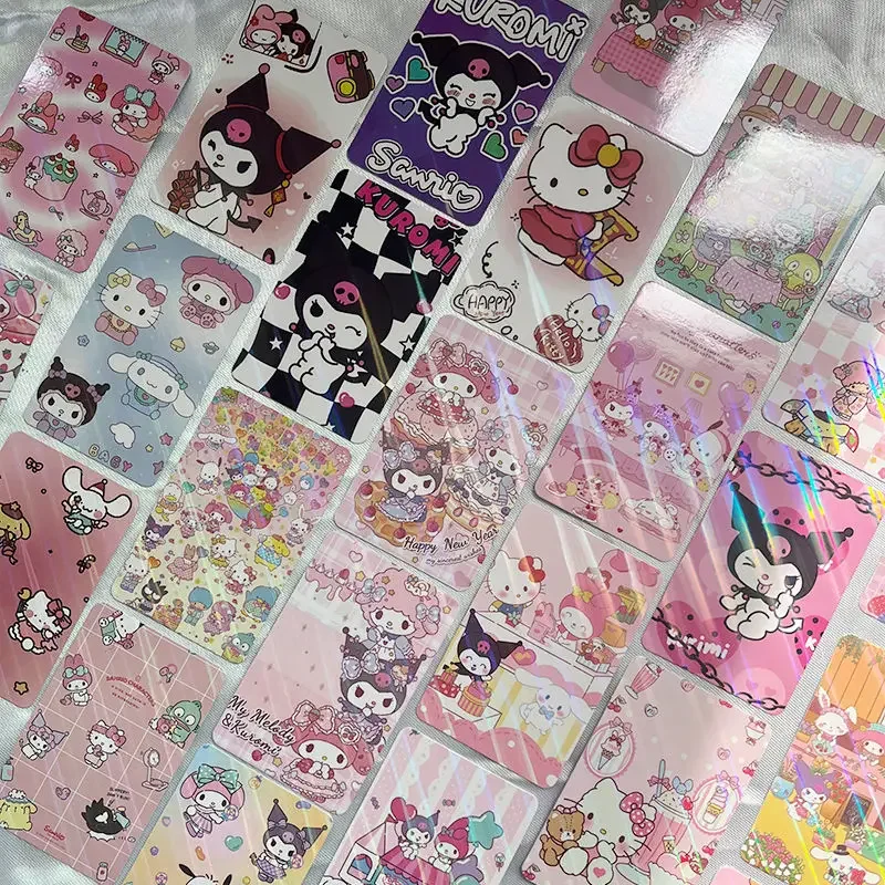 24Pcs/Set Kawaii Sanrio Small Business Cards Gold Silver Flash Card Cinnamoroll Kuromi Hello Kitty Cute Cards Waterproof Gift