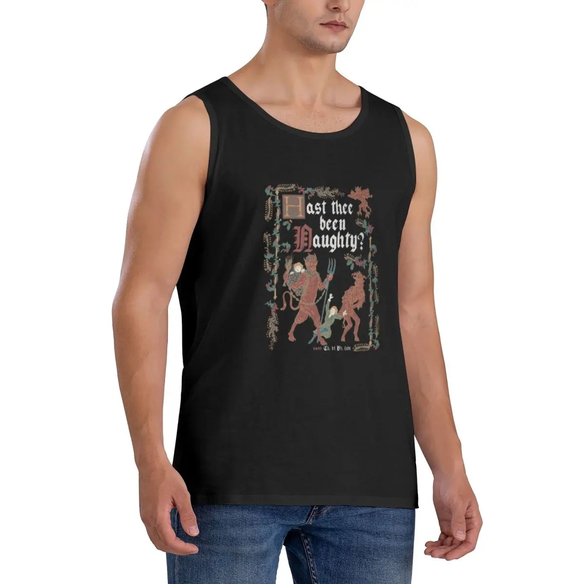 100% Cotton Krampus Medieval Style Naughty List English History Sleeveless T-Shirt Men Workout Sports Tops Men's Crew Neck Vest