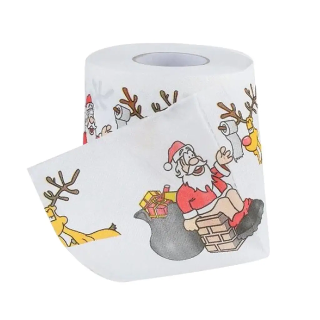 Printed Toilet Paper Christmas Theme Tissue Roll Novelty Bathroom Decor Toilet Paper Holder for Holiday Home Supplies