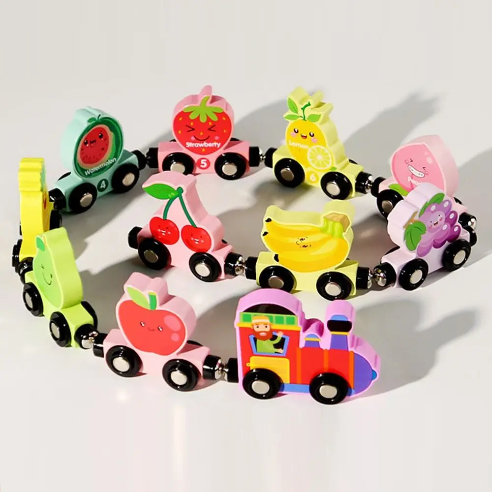 Number /Animal/Fruits/Dinosaur Magnetic Wooden Train Toys Mathematical Operation Exercises Montessori Number Train Set
