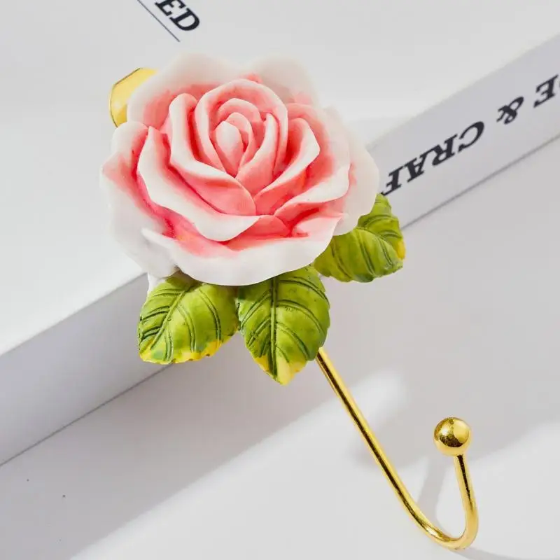 Resin Rose Shaped Hooks European Retro Gold And Silver Home Decoration Hooks