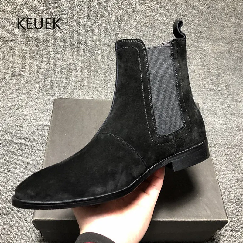 

British Style Luxury Fashion Men Chelsea Boots Outdoor Pointed Toe Desert Boots Genuine Leather Western Shoes