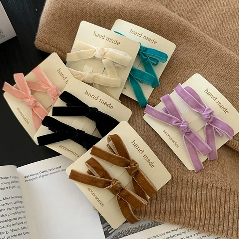 2 قطعة الكورية الملونة المخملية القوس دبوس الشعر مقاطع الشعر للفتيات النساء الاطفال تشايلدز خمر السلطعون للهدايا إكسسوارات الشعر