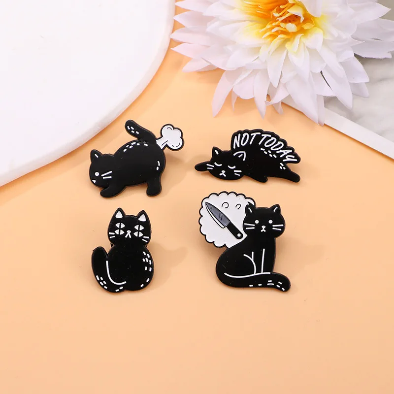 Cute Cartoon Black Cat Enamel Brooch Creative Animal Funny Alloy Lapel Pin Badge Backpack Clothing Hat Accessories