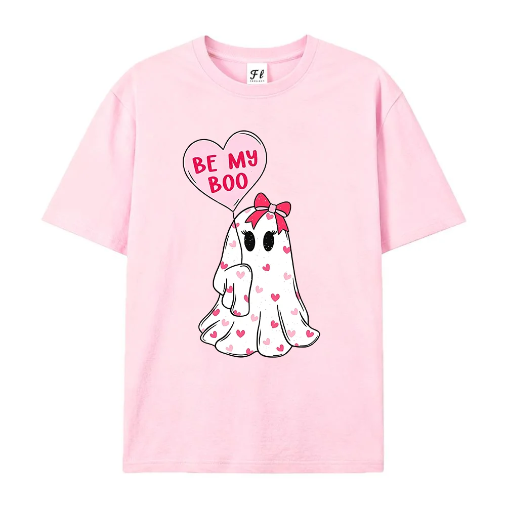 Women T Shirt Be My Boo Ghost Print Short Sleeve Crewneck Casual Loose Cotton Summer Tops Harajuku Graphic Tees