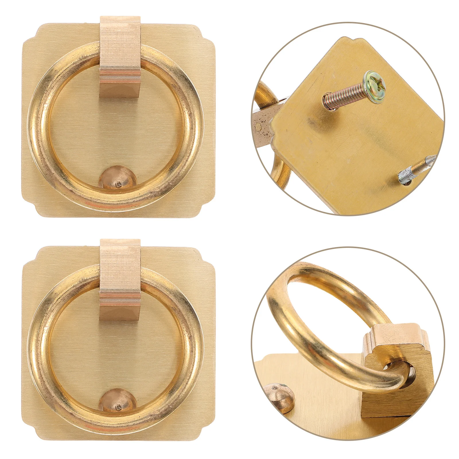 

2pcs 4Cm Brass Square Pull Handles Vintage Metal Knocker For Front Door Hardware, Retro Cabinet Pull Plate, Decorative Door