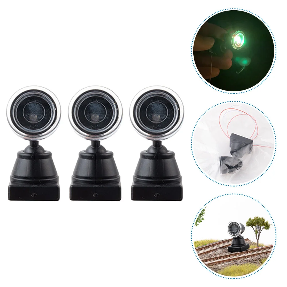 3 pçs modelo de luz sinal mini holofote em miniatura sinais a lâmpada mesa areia ornamento ferrovia metal modelos simulados criança