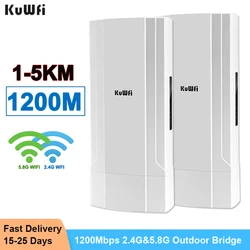 KuWFi 1200Mbps WiFi Repeater 2Pack Outdoor 2.4&5.8G Wi fi Router 5KM Point to Point Wireless Bridge High Power WIFI Extender