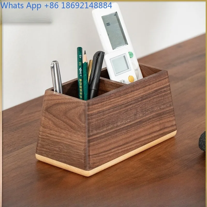 

Japanese Style Wooden Two-Compartment Pen Holder Office Desktop Solid Wood Simple Cosmetic Jewelry Storage Box
