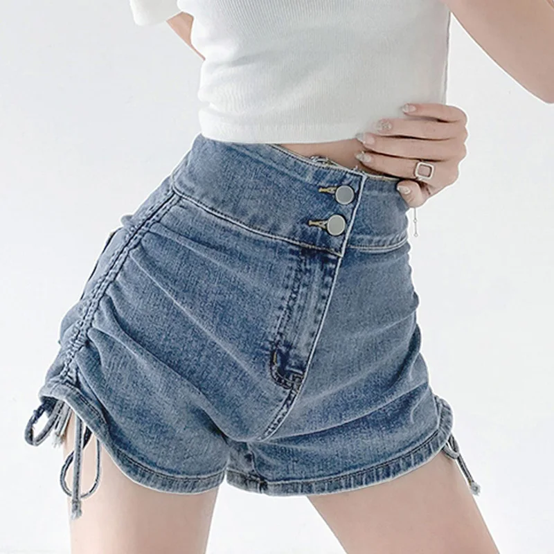 

2026 Summer Ins Fashion Designer Women Jeans Lady High Waist Thin Blue Denim Shorts Female Chic A-Line Short Pants