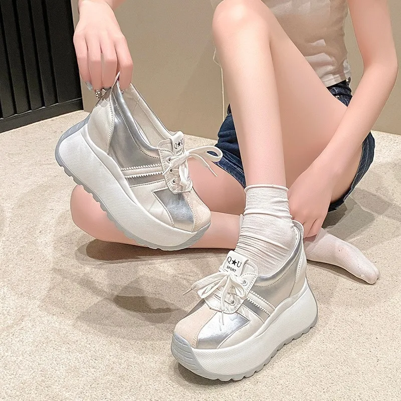 9.5CM Platform Wedge Flats New Spring Autumn Fashion Leather Pumps Mixed Color Women Sandal Slippers Casual Shoes Platform Pumps