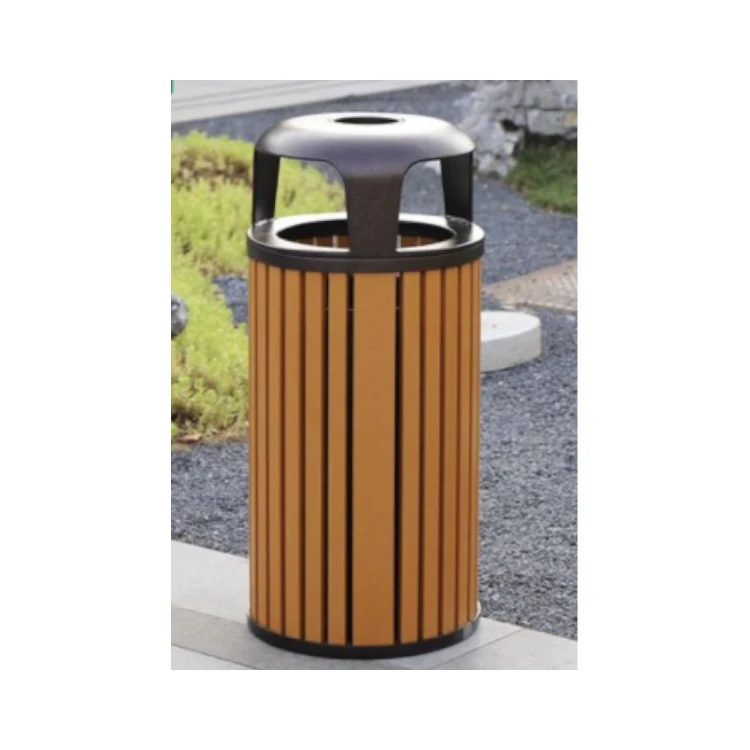 Outdoor Street WPC Wood recycling bin wooden dustbin container pedal waste bins trash can