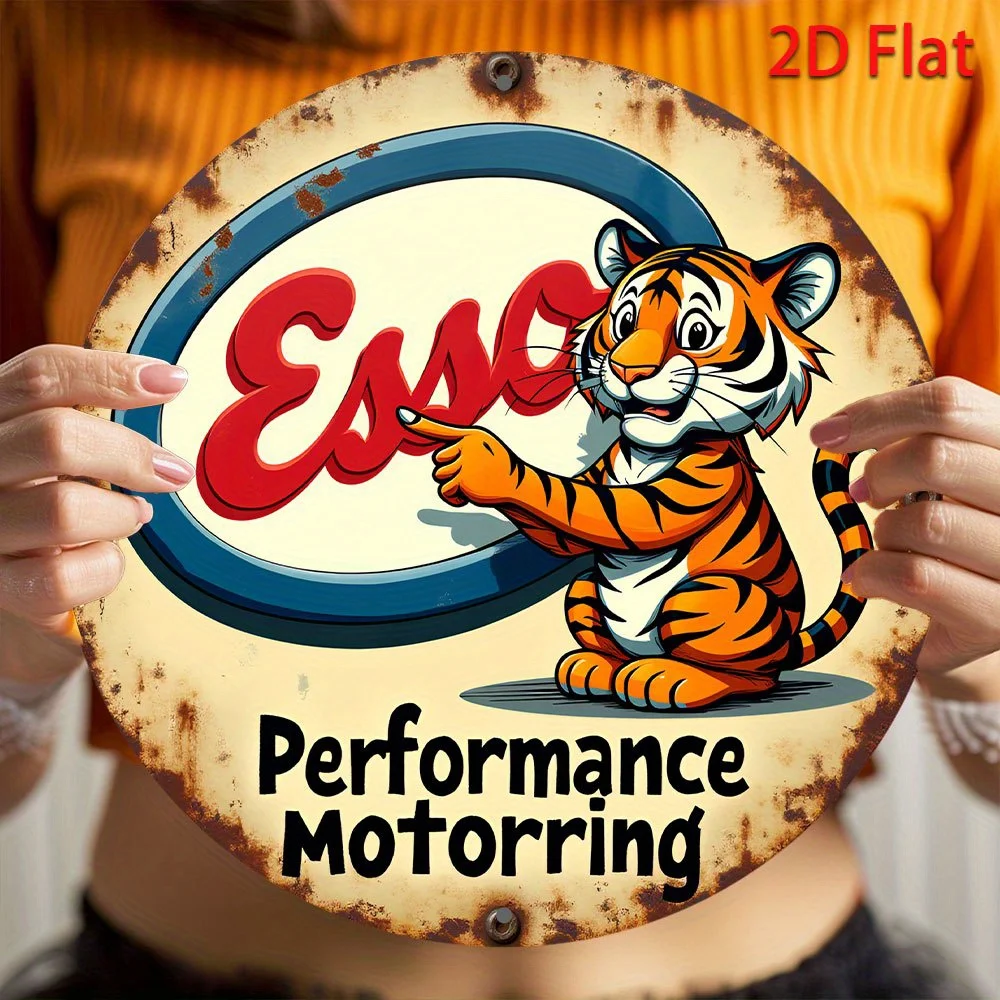 2D flaches 1-teiliges Retro-Esso-Holzschild „Geben Sie einen Tiger in Ihrem Panzer ein“, geeignet für die Garagendekoration
