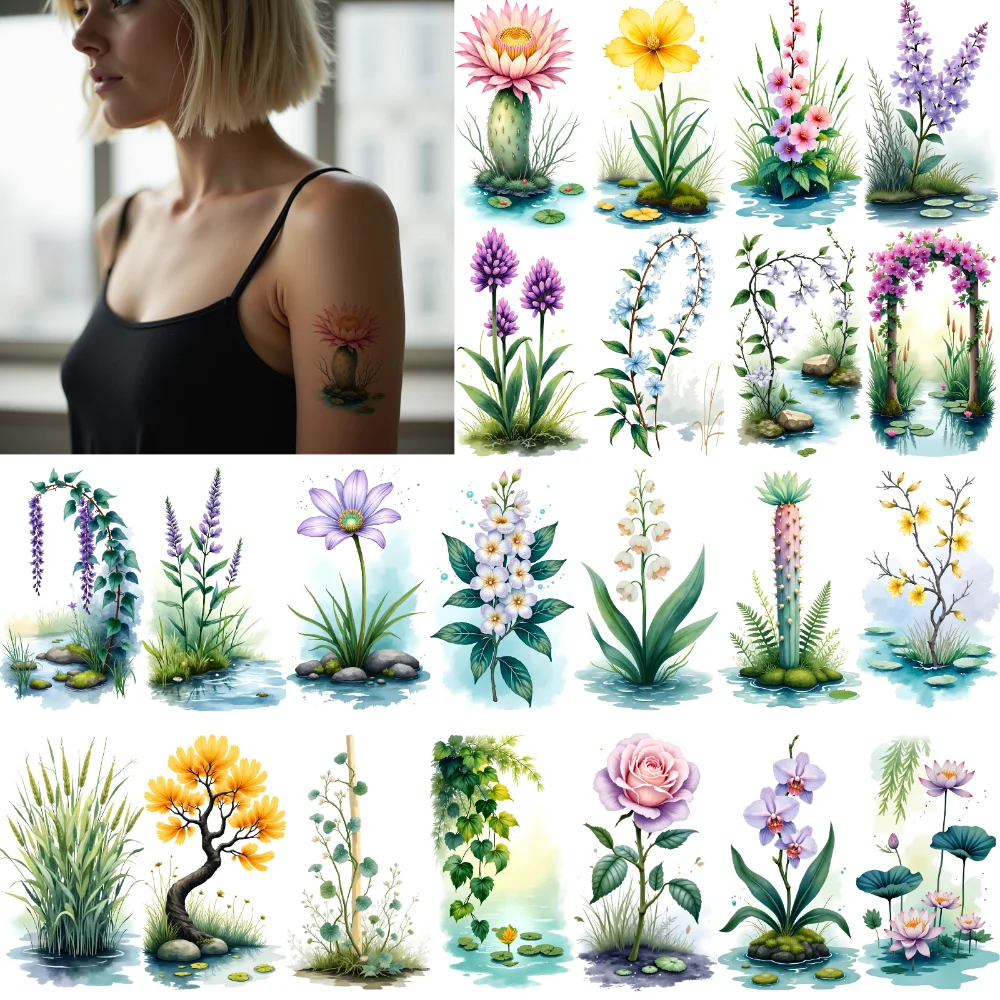 

9pcs Temporary Tattoo Floral Designs Temporary Tattoo Stickers Botanical Art Watercolor For Cheeks Ladies Girls