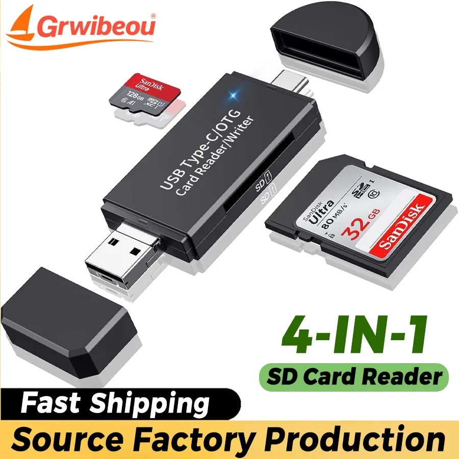Grwibeou Multifunction USB 2.0 Type C USB OTG Micro USB C SD TF Memory Card Reader for Android Computer Dock OTG Type C Adapter