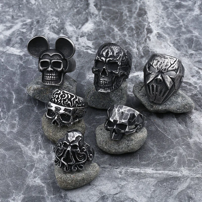 2024 New Dropshipping Men\'s 316L Stainless-Steel Rings  Motorcyclist  Skull Ring Gothic Punk Jewelry Boyfriend Gift