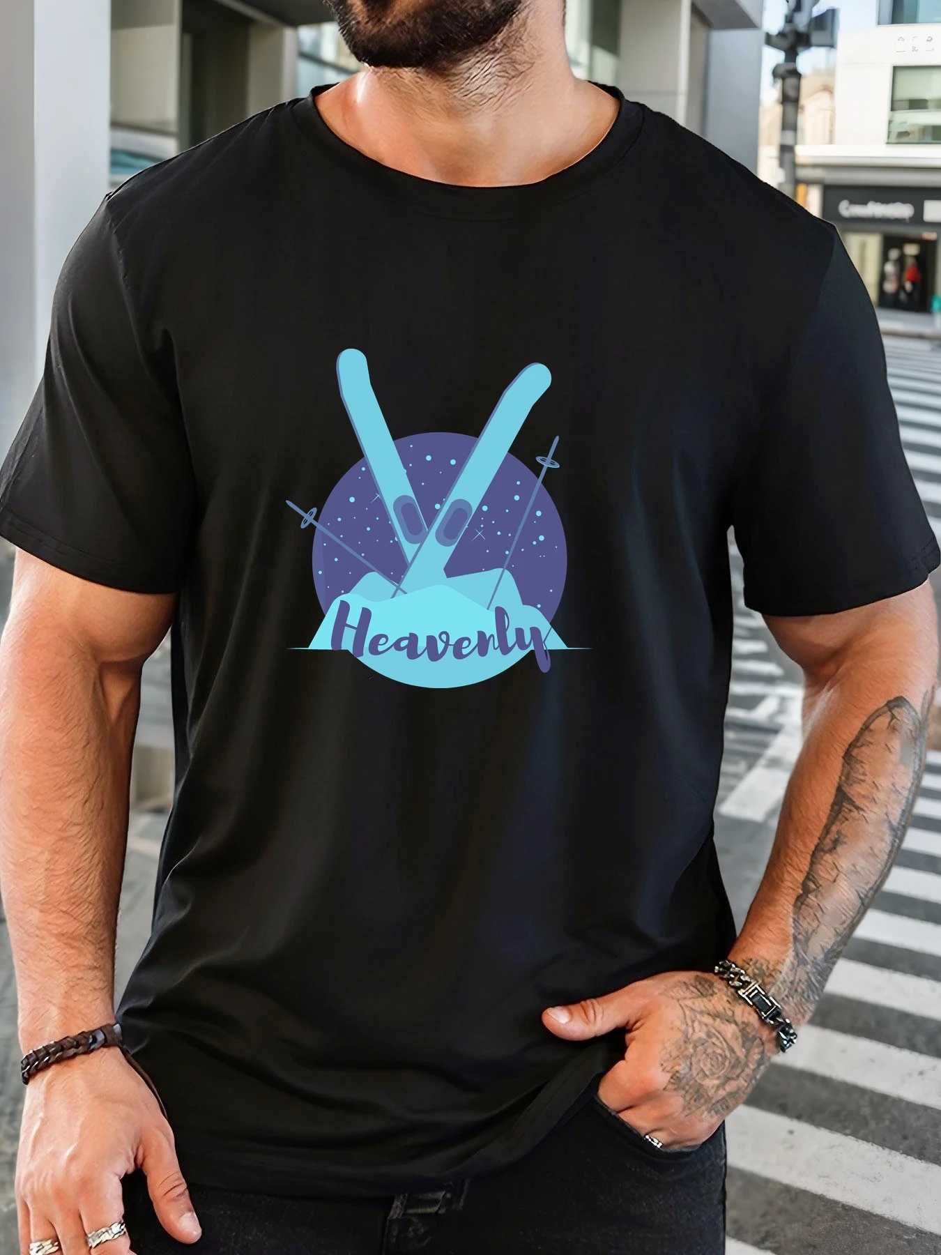 

Men's 100% Cotton Printed T-Shirt Ski Pattern Summer Casual Oversized Round Neck Short Sleeve Comfortable Daily Wear Tee