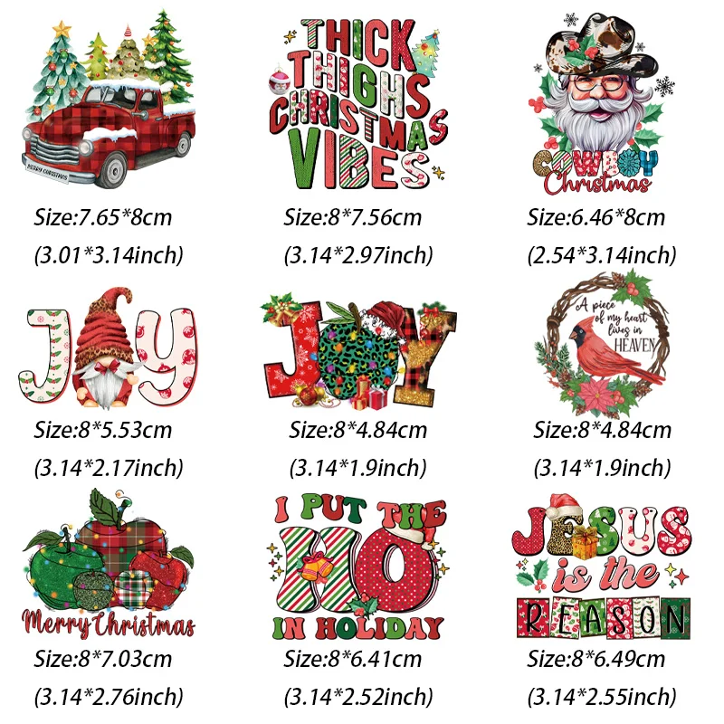 Transferências de calor para roupas, Iron On Patches, Press Transfer Words, DIY, Applique na roupa, Feliz Natal Access, 9 PCs