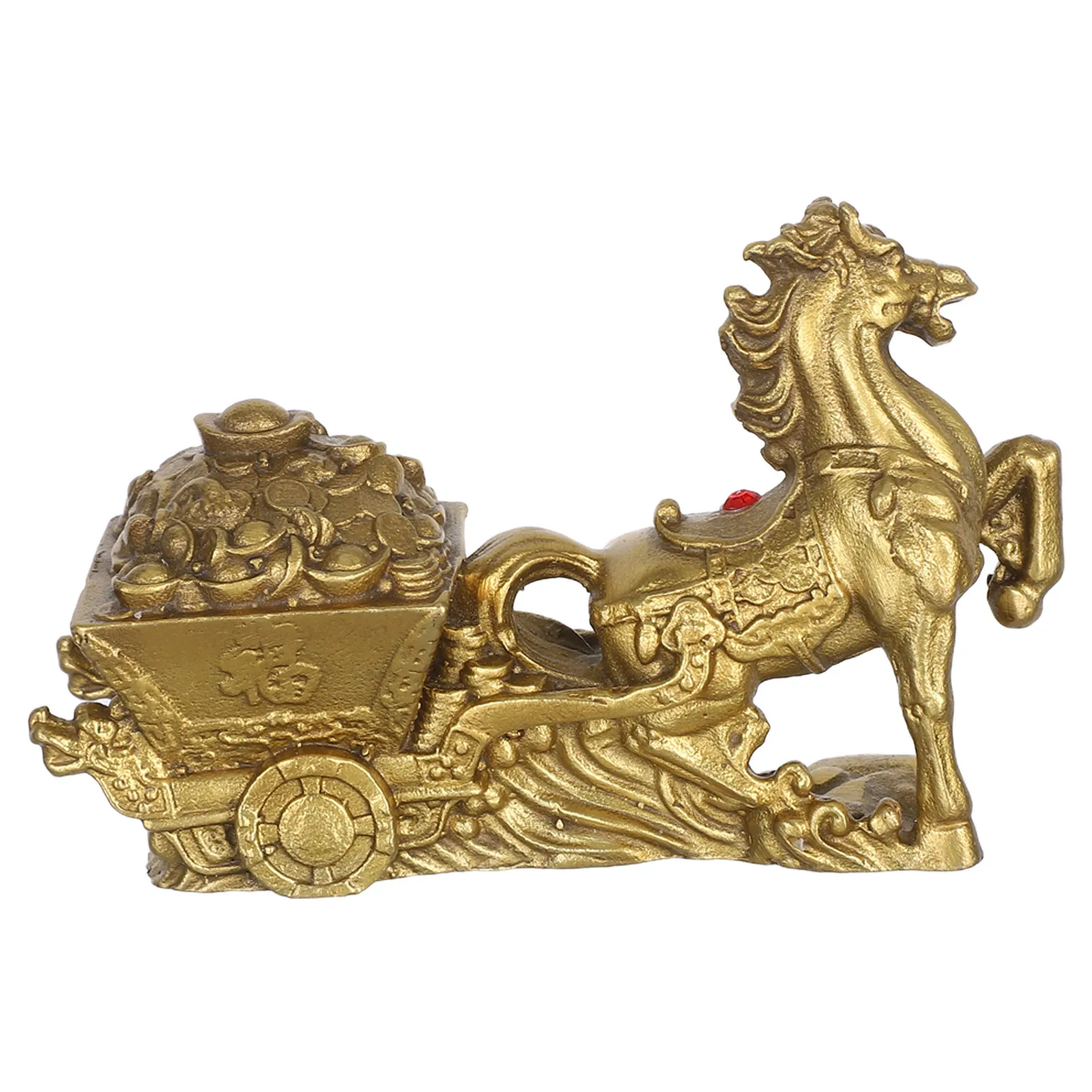 

Vintage Copper Horse Pulling Cart Statue Prosperity Symbol Feng Shui Home Office Decor Desktop Sculpture Animal Statue