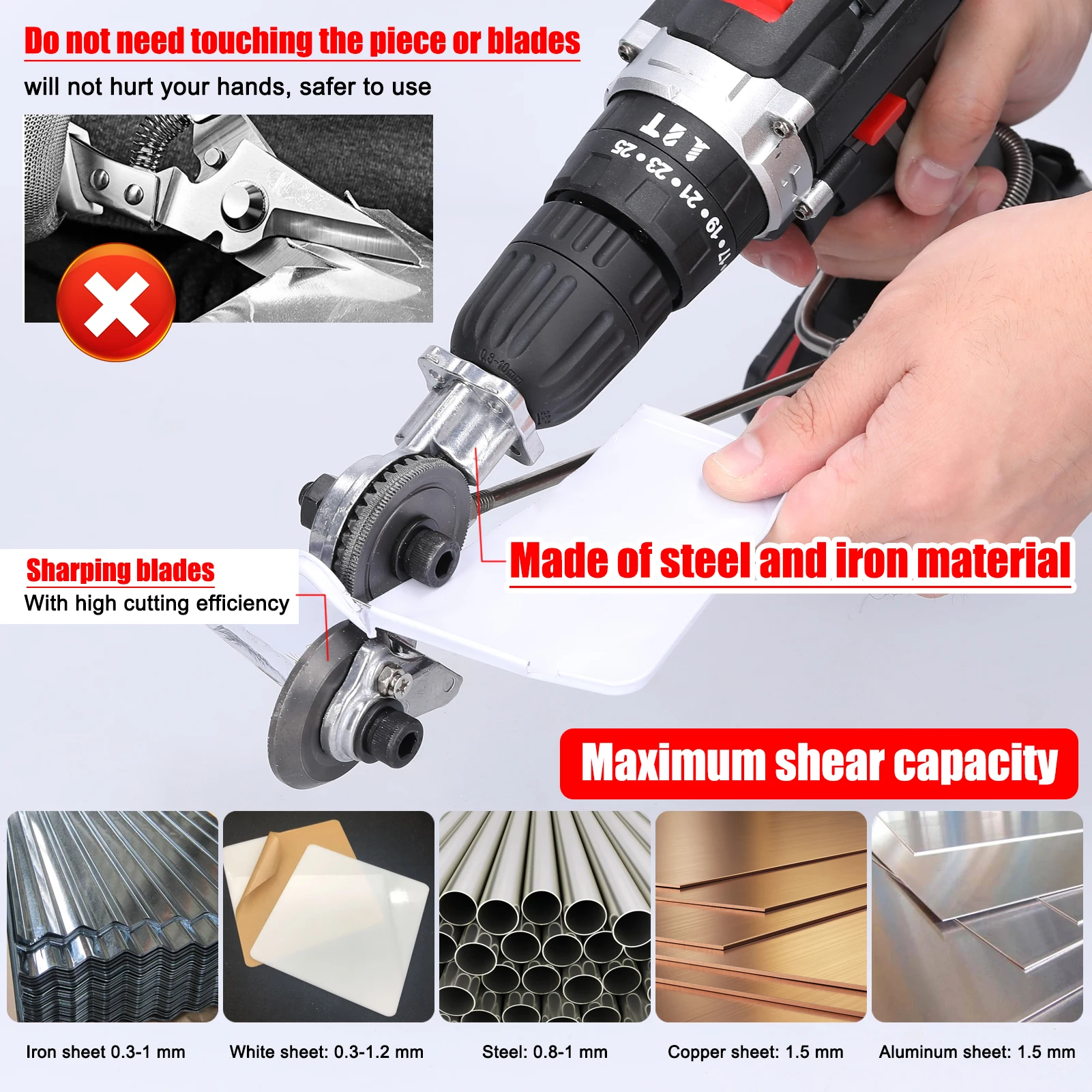 Electric Drill Metal Plate Cutter 0.8mm Metal Iron Tin Plate Quick Cutting Tool Labor-Saving Electric Drill Cutter Retrofit Tool