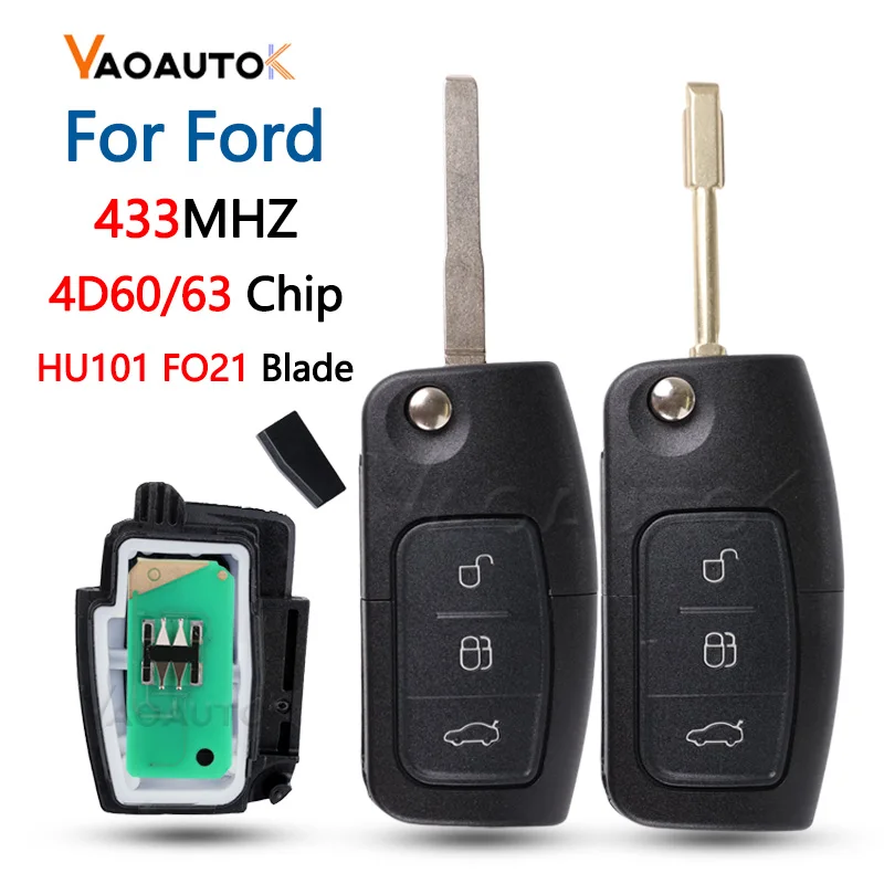 

433Mhz Car Remote Key For Ford Focus Mk2 Mk3 Mk4 Fiesta 2 3 Mondeo Ranger Fusion C S Max 4D60/63 Chip HU101 FO21 Blade Key Fob