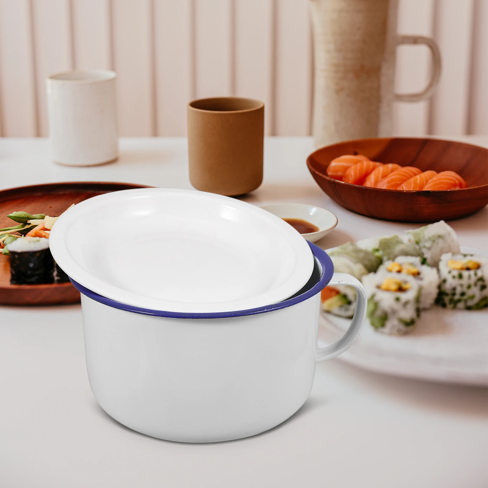 

1pc Enamel Noodle Thick Bottom Retro Soup Rice Kitchen Soup Bowl Tableware Water Cup Large Capacity Ramen Food Bowls