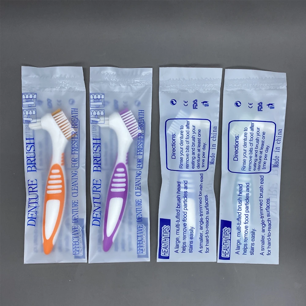 30 Pcs Multi-color Premium Angled Double Bristle Toothbrushes, Individually Packed, Dental Care Supplies for Denture Cleaning