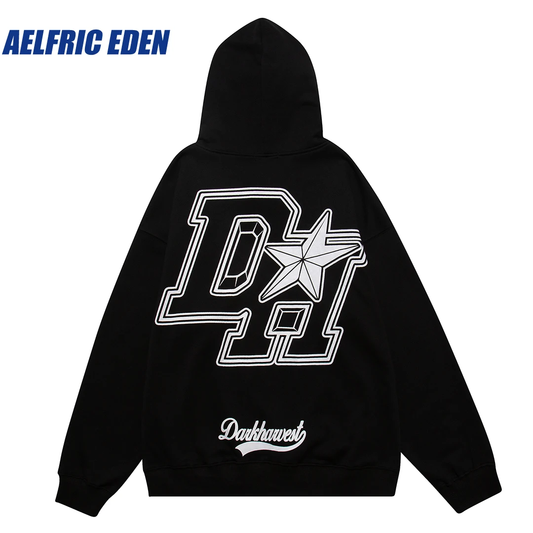 

Aelfric Eden Vintage "DH" Print Hoodie Vintage Streetwear Sweatshirt Hip Hop Hooded Harajuku Casual Cotton Punk Pullover Tops