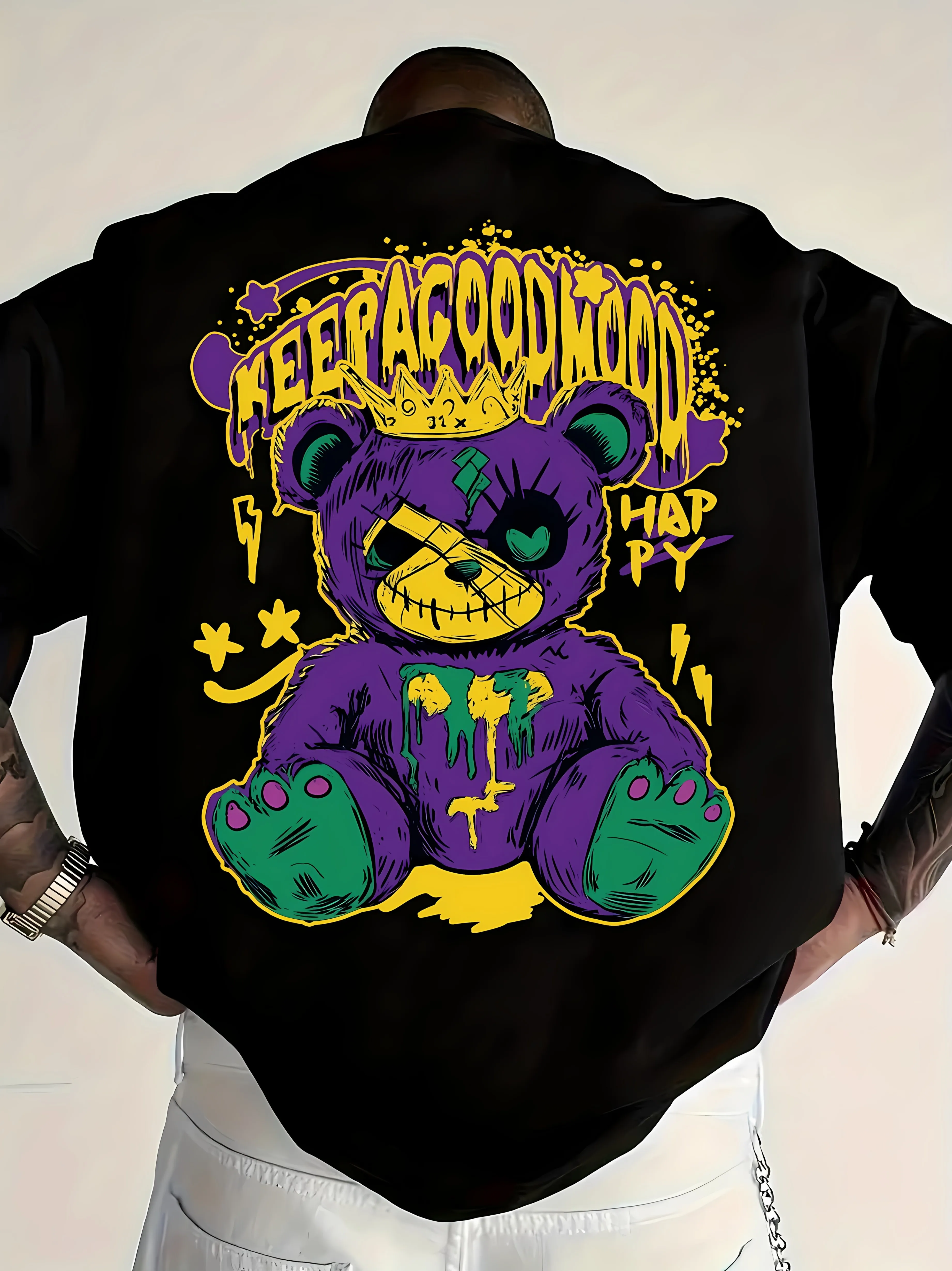 

A new summer 2025 casual and fashionable 3D cartoon bear printed soft comfortable lightweight and breathable men's T-shirt